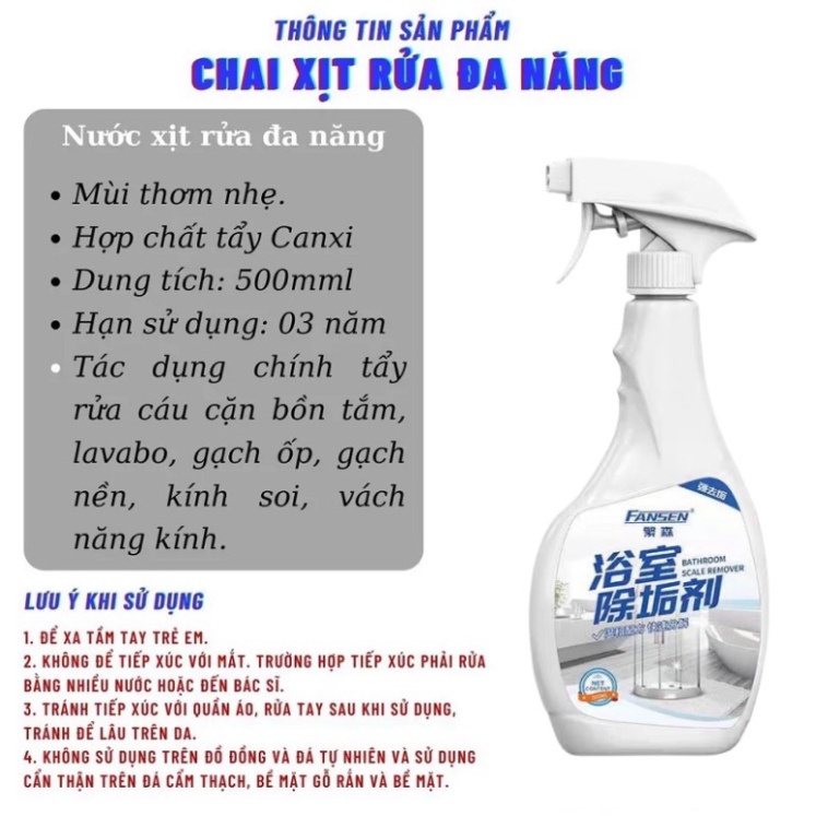 Dung dịch tẩy rửa nhà tắm, vòi inox, cặn canxi nhà tắm