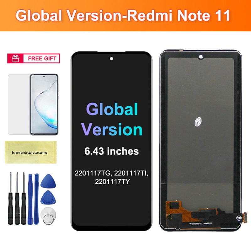 Screen replacement for suitable for xiaomi redmi note 11 2201117tg, for redmi note 11 4g lcd display digital touch screen with frame assembly