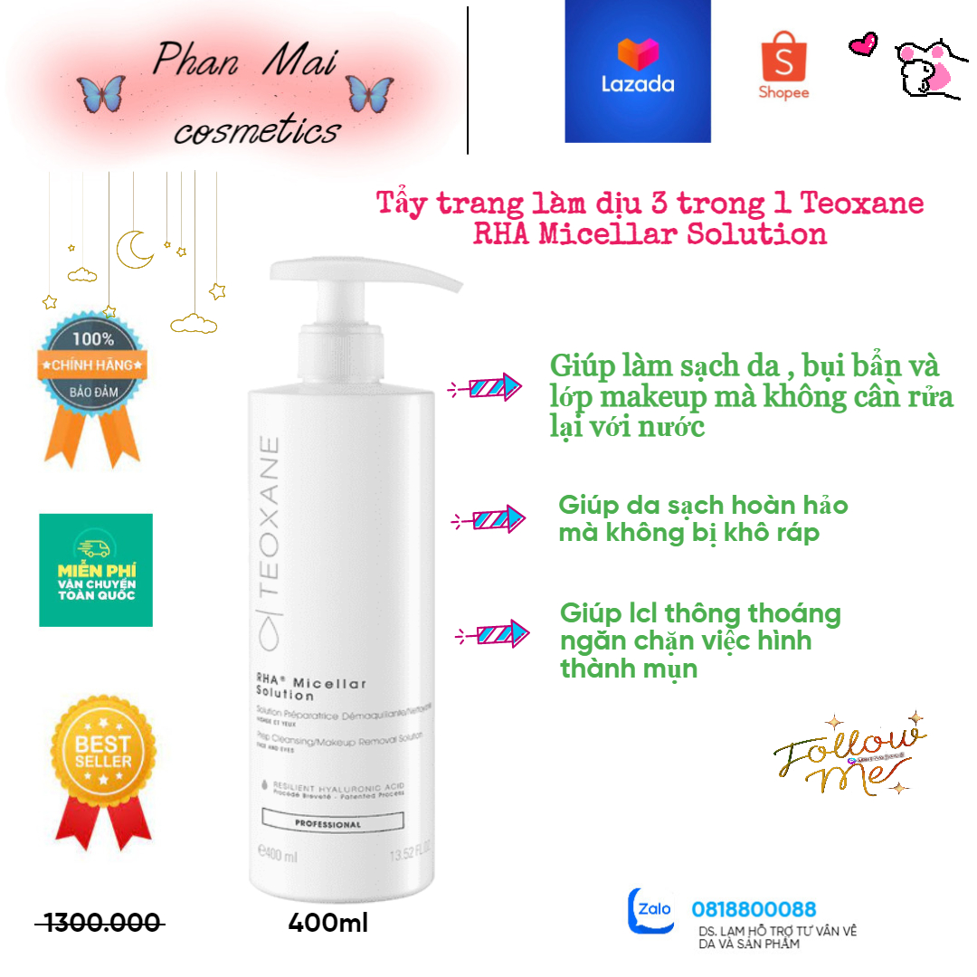 Tẩy trang làm dịu 3 trong 1 Teoxane RHA Micellar Solution (200ml-  400ml)  (HSD: 6/24)