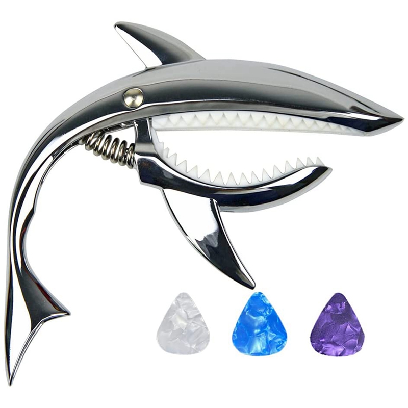 Shark Guitar Capo Zinc Alloy Capo for Acoustic Electric Classical Guitars and Bass Ukulele Capo with Pick