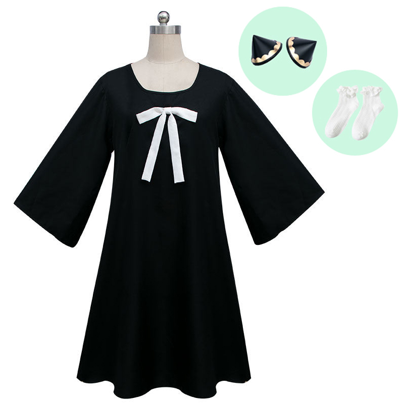 Anime Anya Forger Cosplay Dress Uniforms Suit Kids 007 Anya Black Long Sleeve Dresses Bow Doll Dress With Headwear Socks