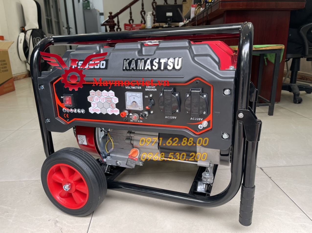Máy phát điện mini cho gia đình có bánh xe, tay kéo giật nổ