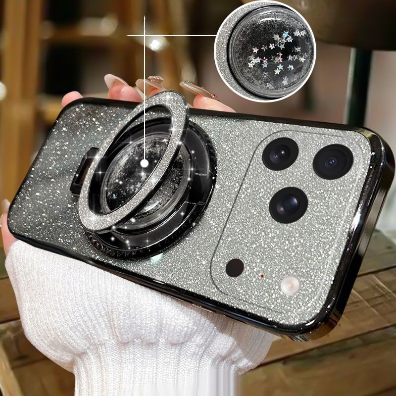 Phone cover iphone 17Pro Back case with Liquid Glitter Quicksand hourglass Stand Holder Luxury Shiny Gradient Plating Girls Slim For iphone 17 Pro Max Phone cases.