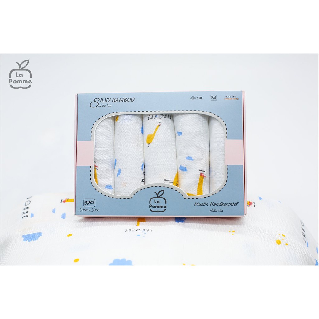 Set 5 Khăn sữa lụa LA Pomme sợi tre cao cấp ( 30x30cm)