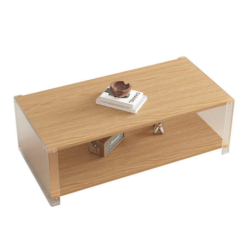 Acrylic parallel coffee table, modern minimalist living room, square side table, small household practical shelves