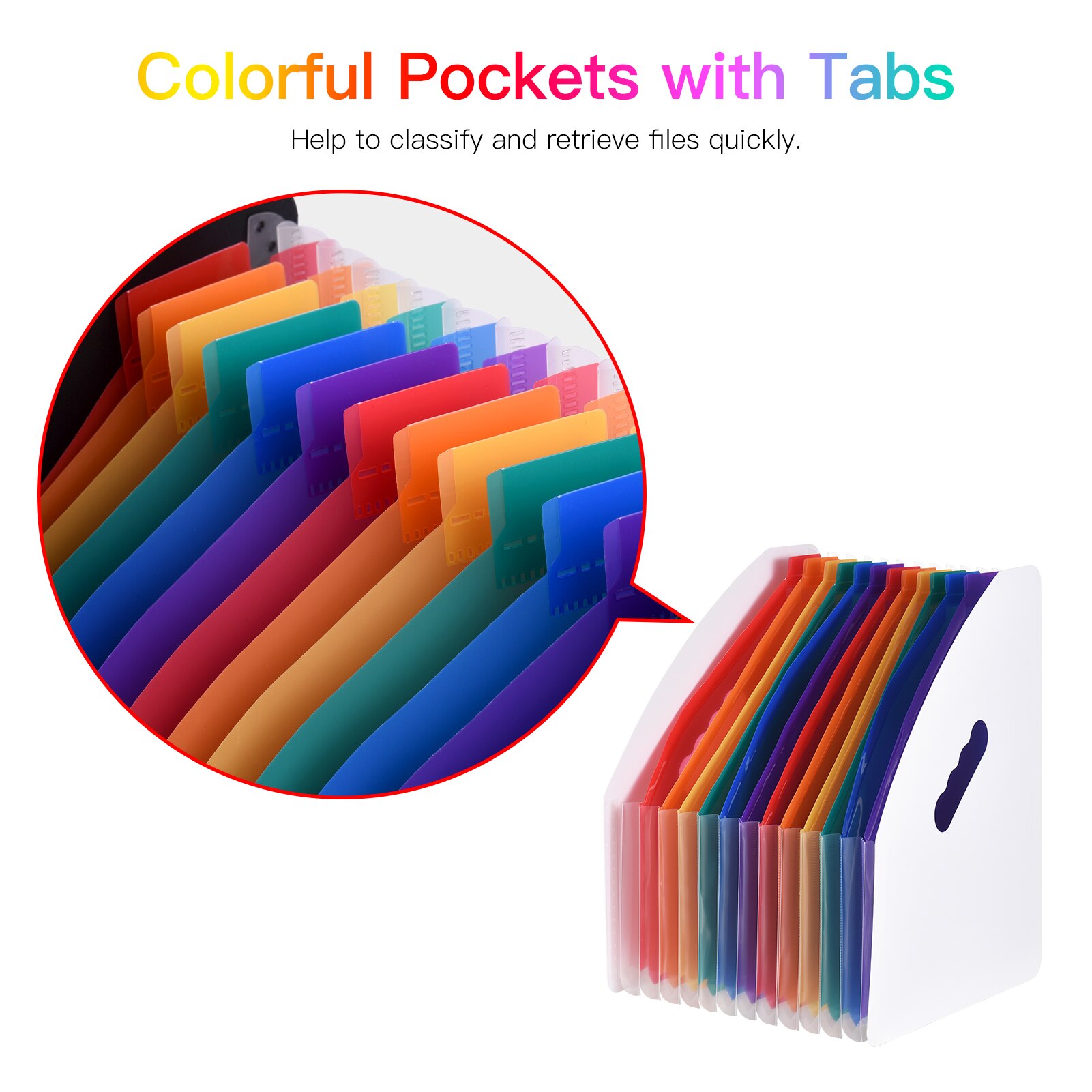 12 Pockets Expanding File Folder Accordian File Organizer A4 Letter Size Document Organizer File Rack Rainbow Color for Home