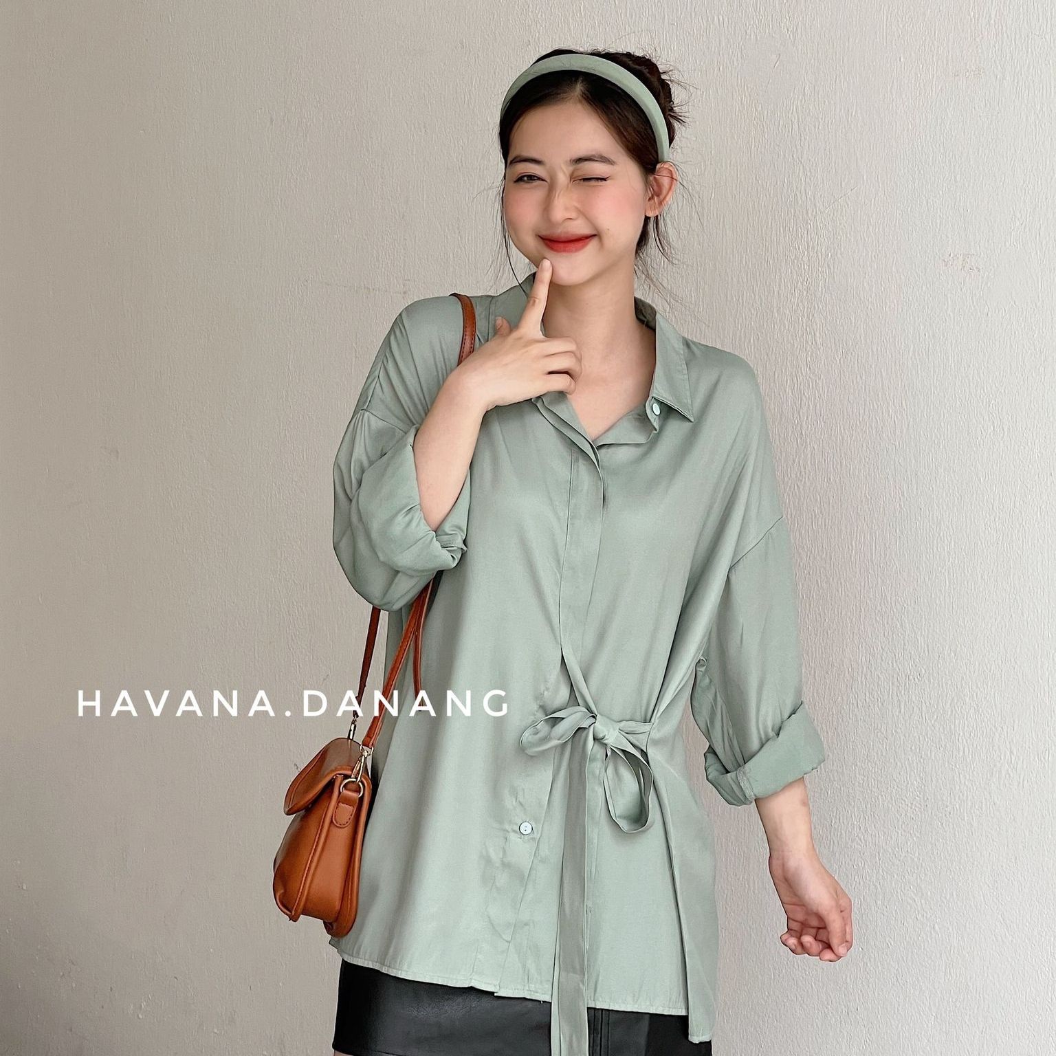 Áo sơ mi lụa nữ dài tay, sơ mi buộc eo mềm mịn freesize