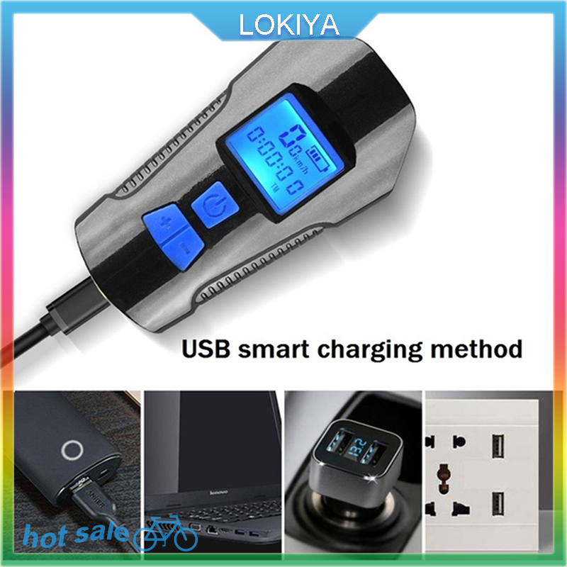 LOKIYA Đèn Xe Đạp USB đèn pin đồng hồ tốc độ xe đạp Đèn Pha Led phía trước xe đạp