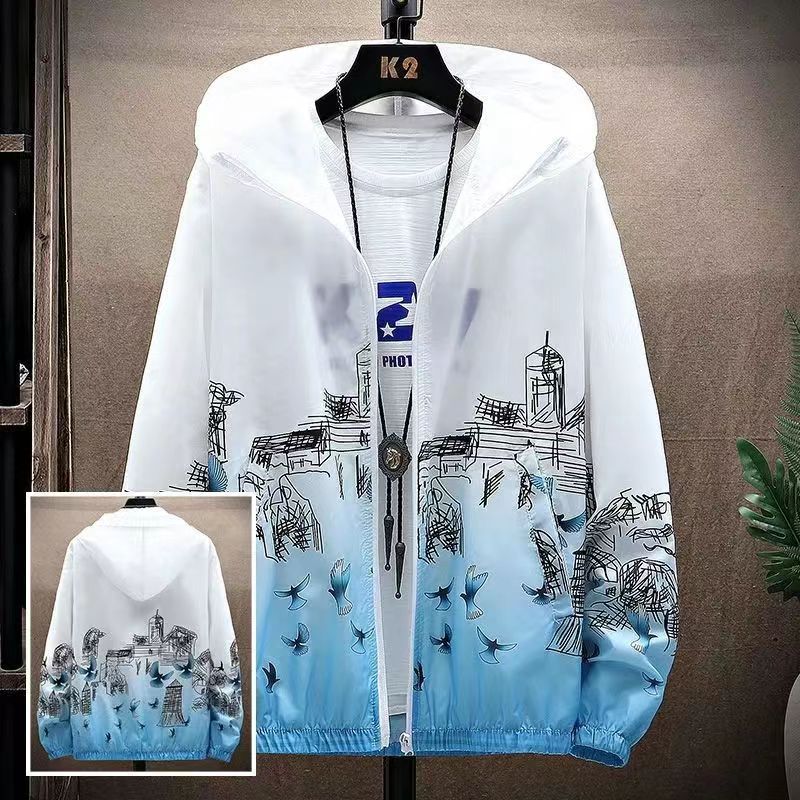 Men's Outerwear Outdoor Breathable Printed Hooded Jacket Ice Silk