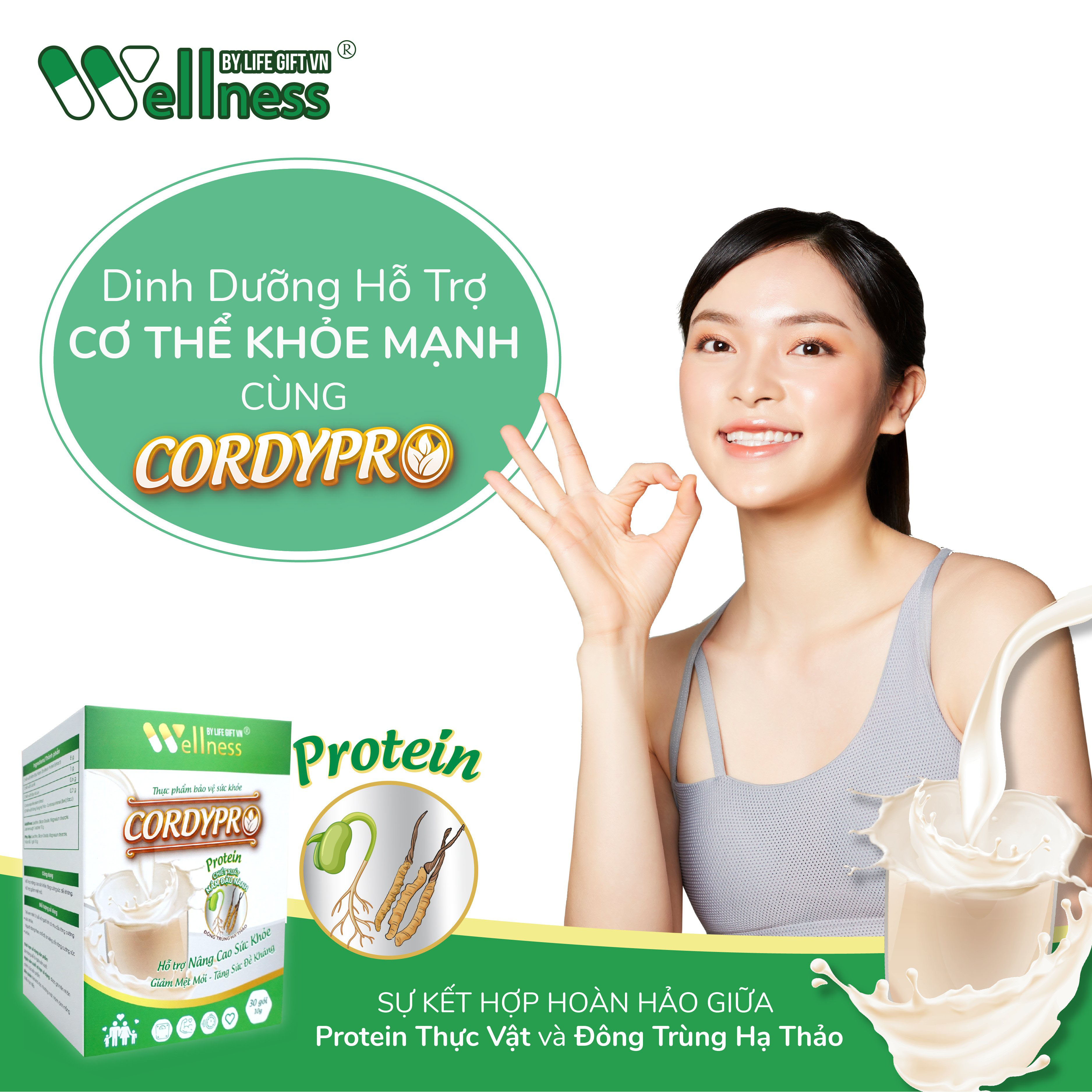 Thực phẩm protein thực vật Cordypro - Hộp 30 gói