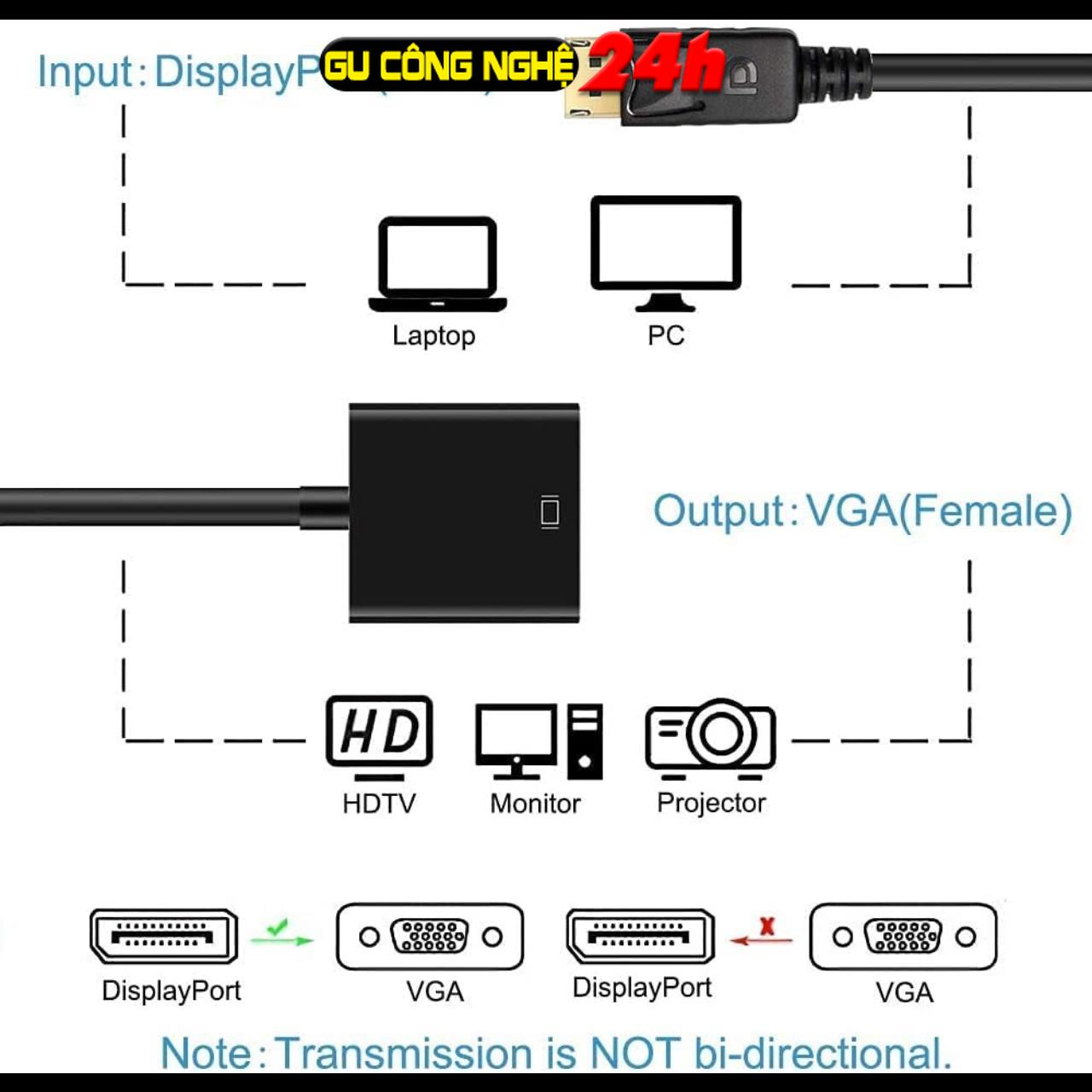 Cáp Chuyển Đổi Display Ports To Vga - Dây Chuyển Đổi Đầu Displayport Sang Vga