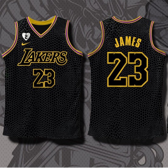 Lakers Labron PURE BLACK SNAKE SKIN Jersey #23 Gigi #2 W/Heart