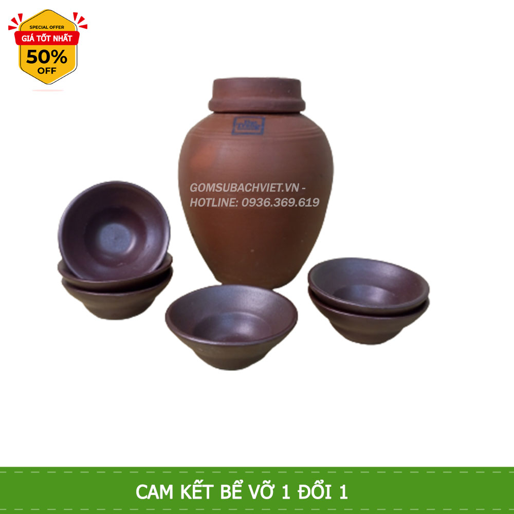 Bộ chum đựng rượu 1 lít kèm 6 chén (ly) rượu