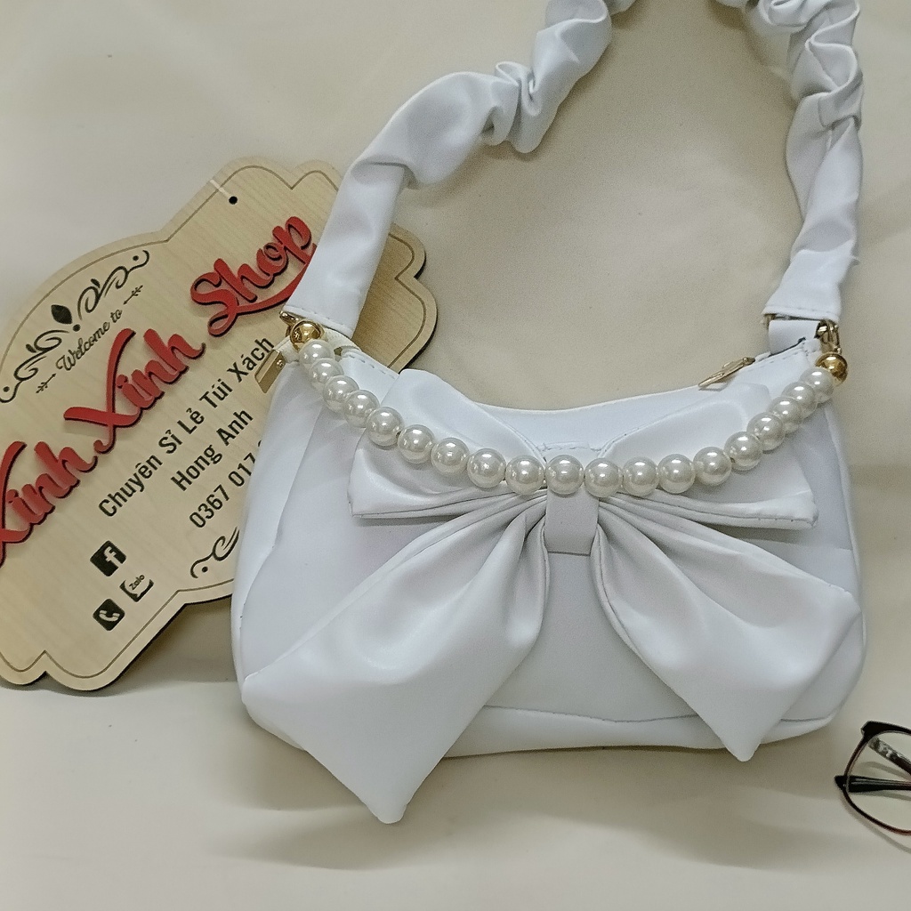 Túi Đeo Vai Kẹp Nách Quai Rúm Hình Nơ M48 Kèm Chuỗi Hạt Siêu Xinh Túi Xách Nữ Phong Cách Thời Trang Hàn Quốc
