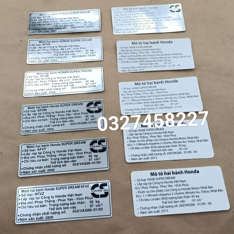 Tem thông số năm sản xuất xe Super DREAM , hộp xích cacte