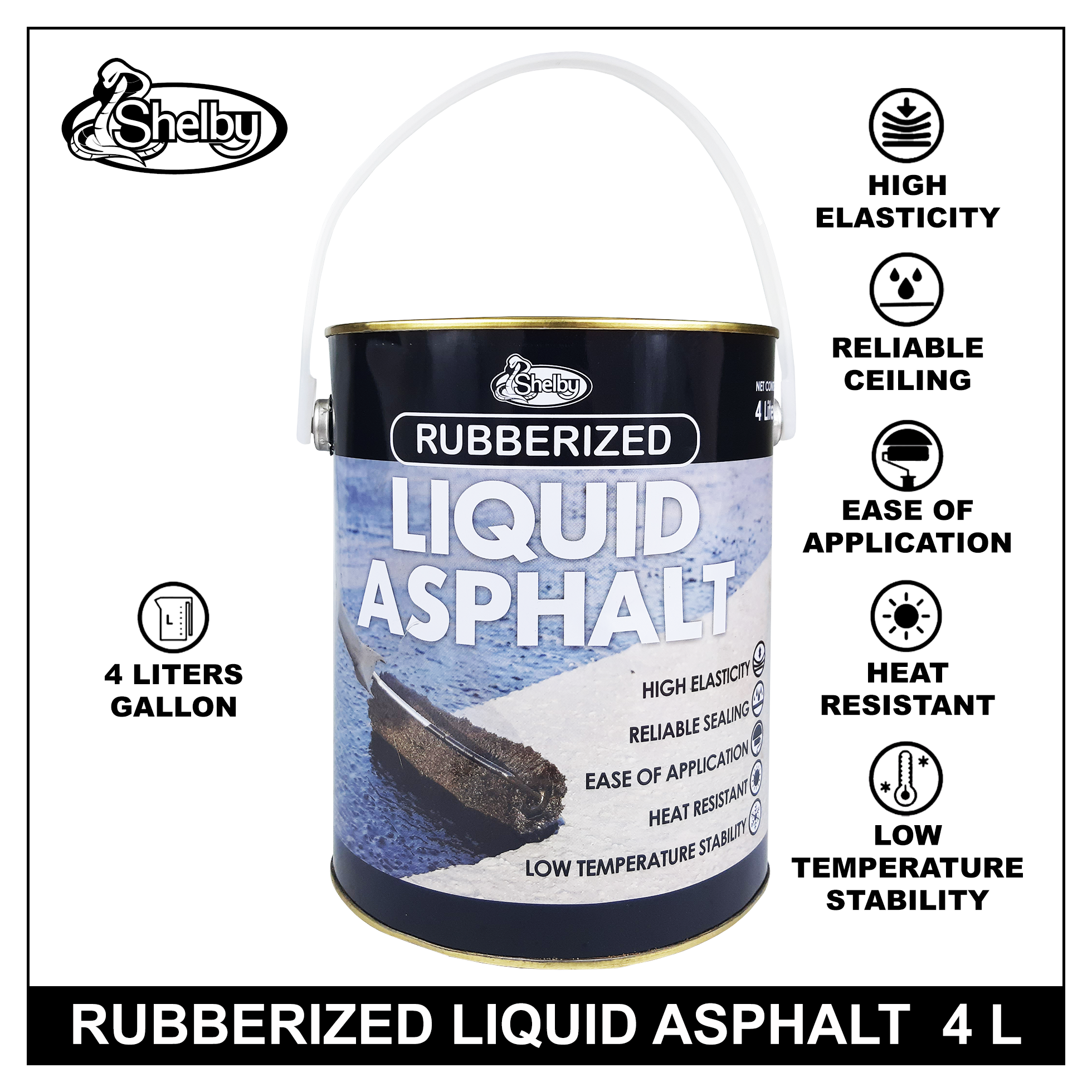 Shelby Rubberized Liquid Asphalt 4 Liters Waterproofing Paint Black