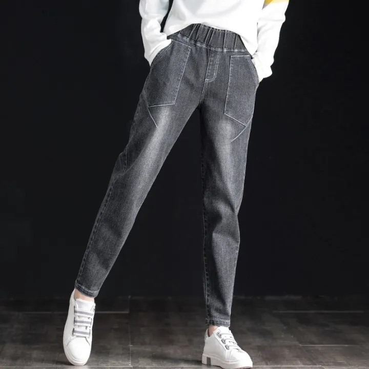 women's fleece lined jeans with elastic waist