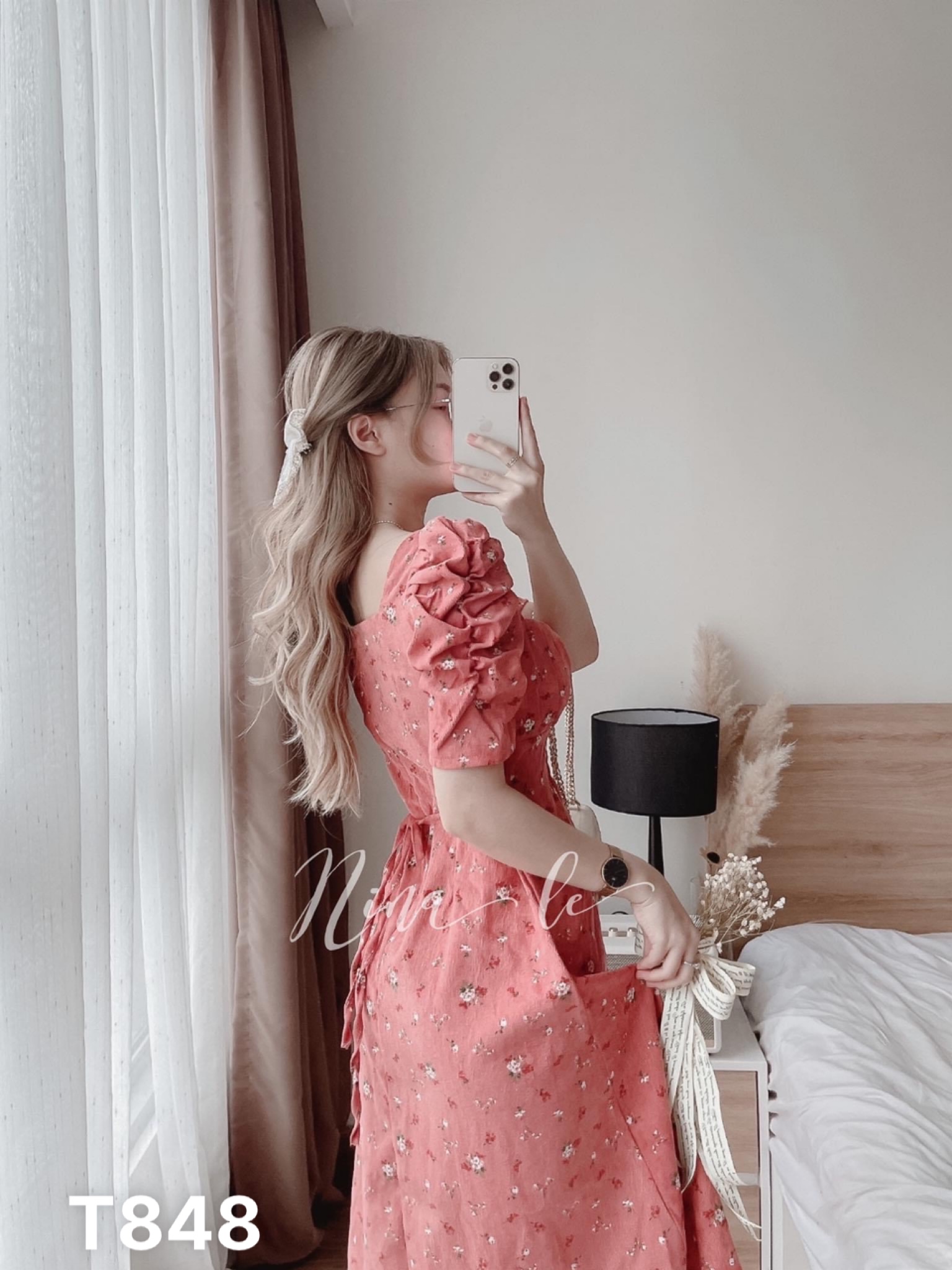 [Freeship]Đầm Lụa hoa Suông Dài Xếp Li ngực có mút Mia Storie