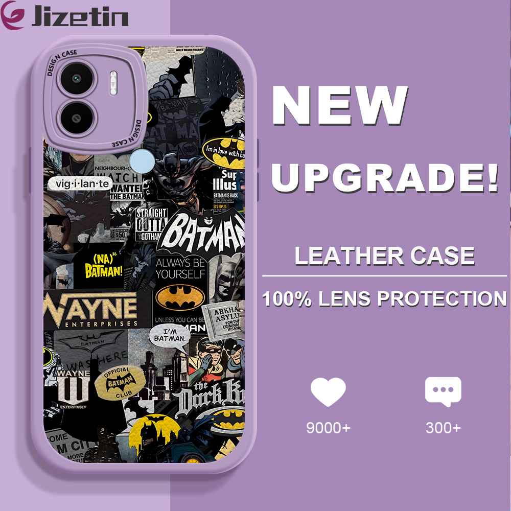 Jizetin for Redmi A1+ A2+ A1 Plus A2 Plus Back Cover Batman Lambskin Texture PU Leather Back For Girls Boys Soft Phone Case. 