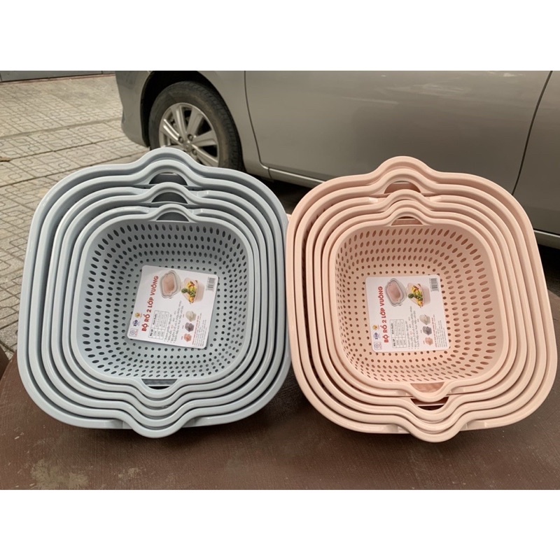 Bộ chậu rổ 2 lớp Việt Nhật mẫu vuông