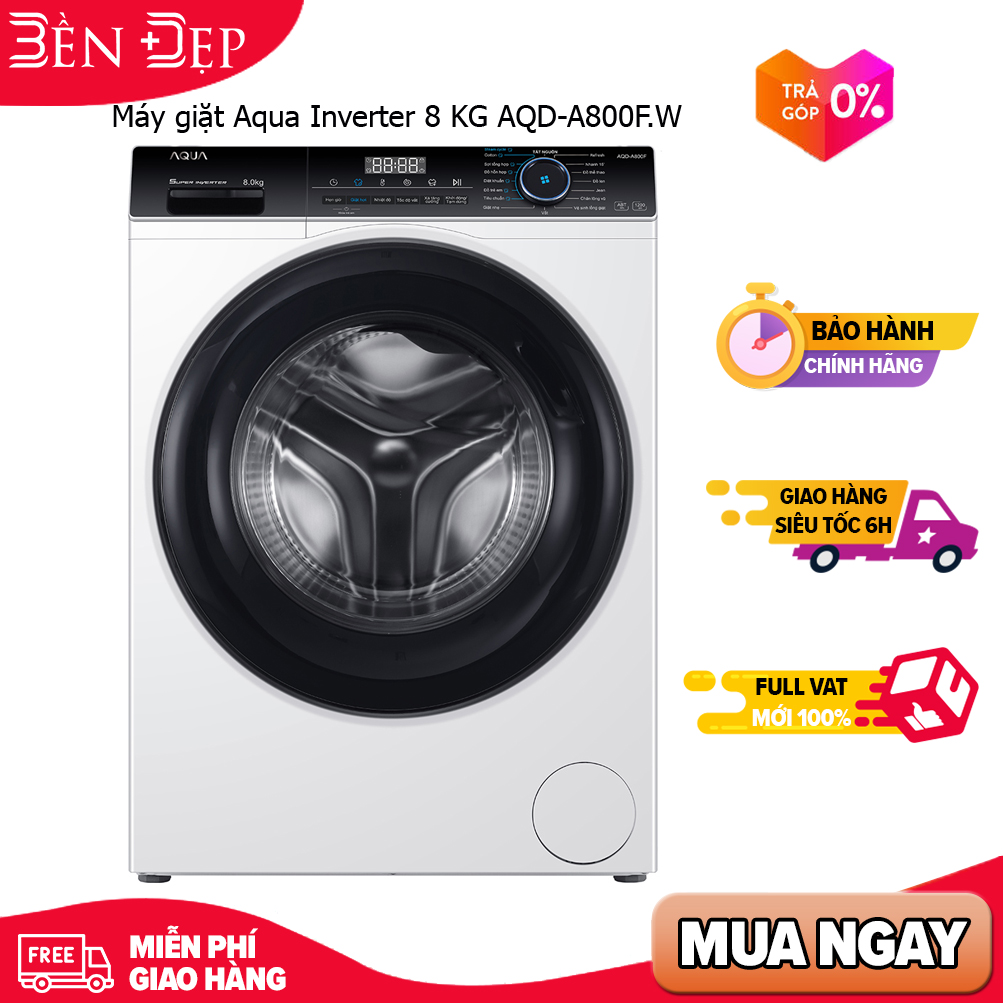 [TRẢ GÓP 0%] Máy giặt Aqua Inverter 8 KG AQD-A800F.W