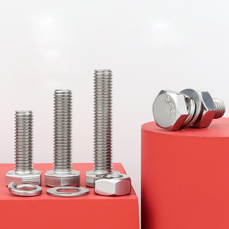 M4 m5 m6 m8 m10 m12 304 stainless steel hexagon bolt screw and nut set large full extension screw