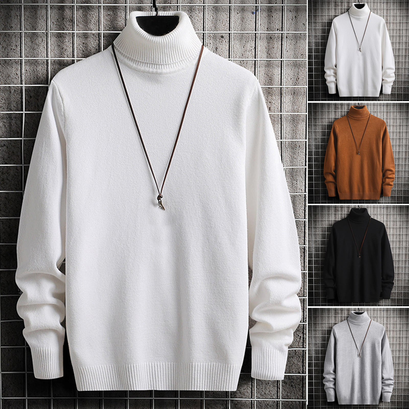 Nuoyi Men Solid Color Sweater High Collar Men Sweater Men's Turtleneck Sweater with Fleece Lining Warm Winter Pullover for Style