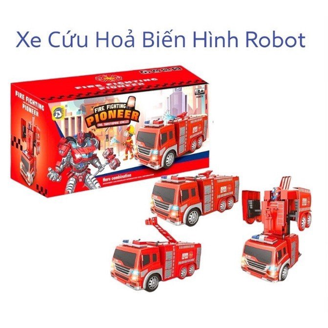 Đồ chơi xe cứu hoả biến hình robot - phát sáng, phát nhạc phun được nước - thingkids