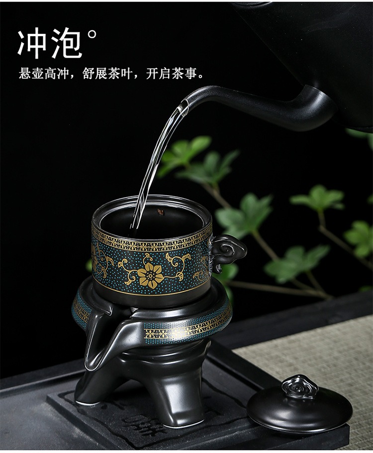 Bộ Ấm Chén Pha Trà Cối Xay - Xanh Đen Vàng (bao gồm 1 ấm trà, 6 chén trà và 1 bộ cối xay)