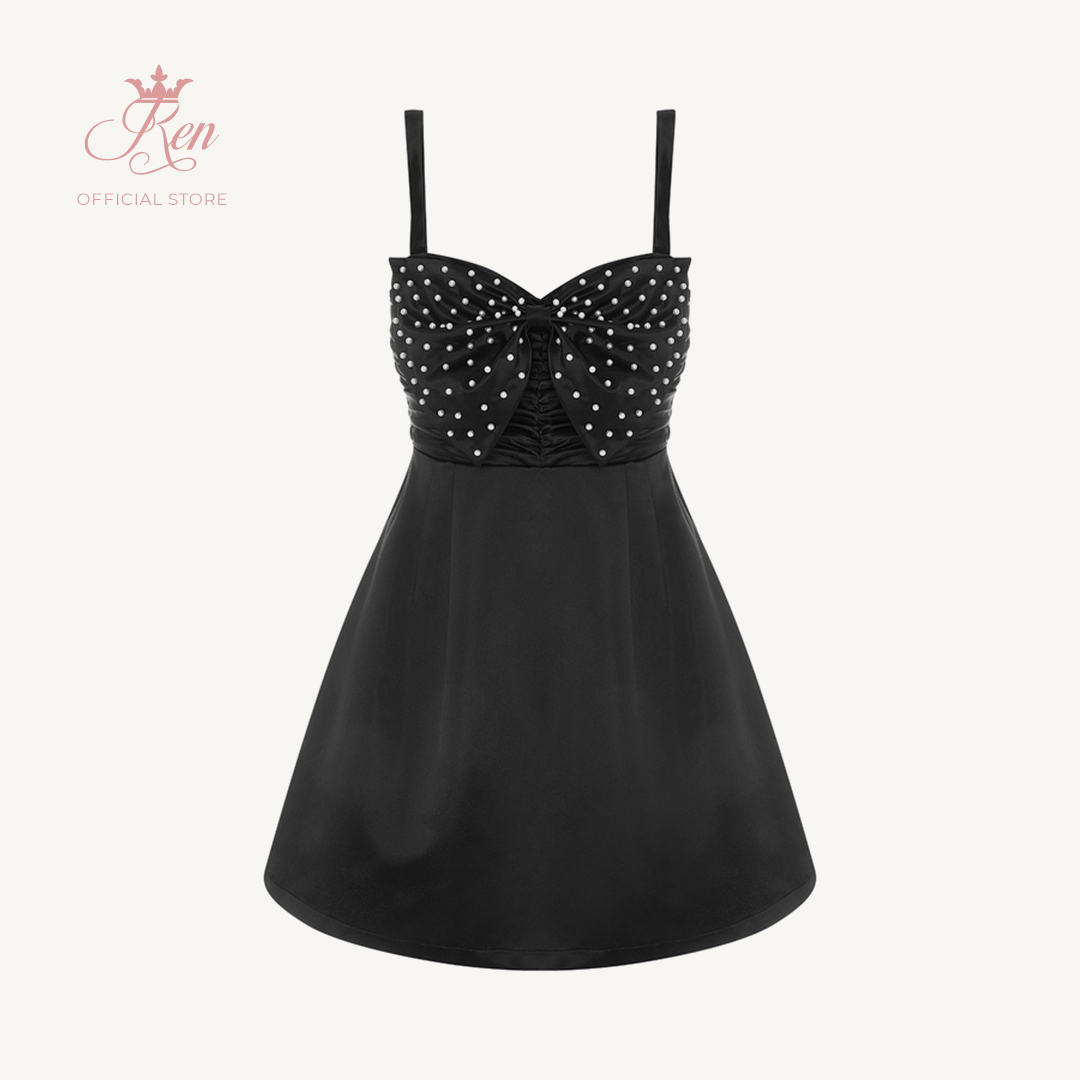 REN BY TEE - Đầm Hai Dây Nơ Ngực Đính Hạt