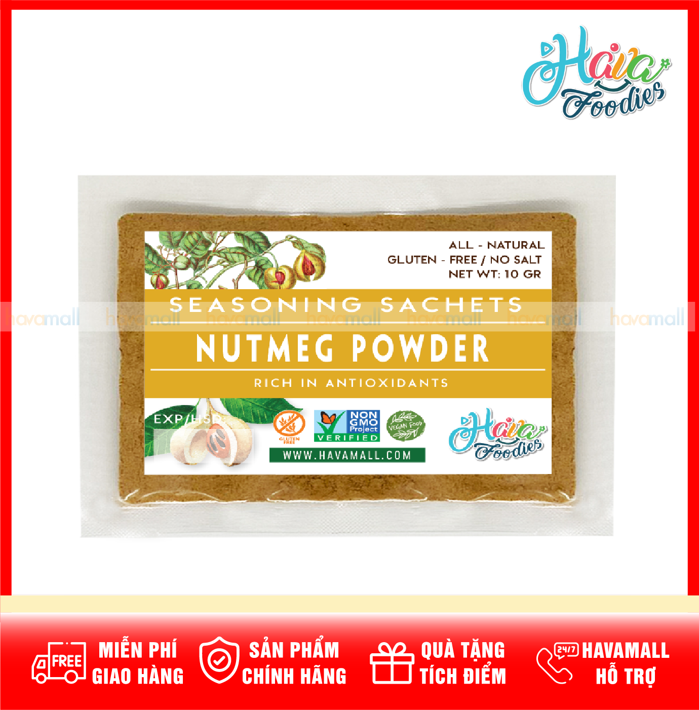 [HOÀN TIỀN MAX 10%][ HÀNG CÔNG TY NHẬP KHẨU ] Bột Nhục Đậu Khấu Bịch 10gr – Nutmeg Powder 10g