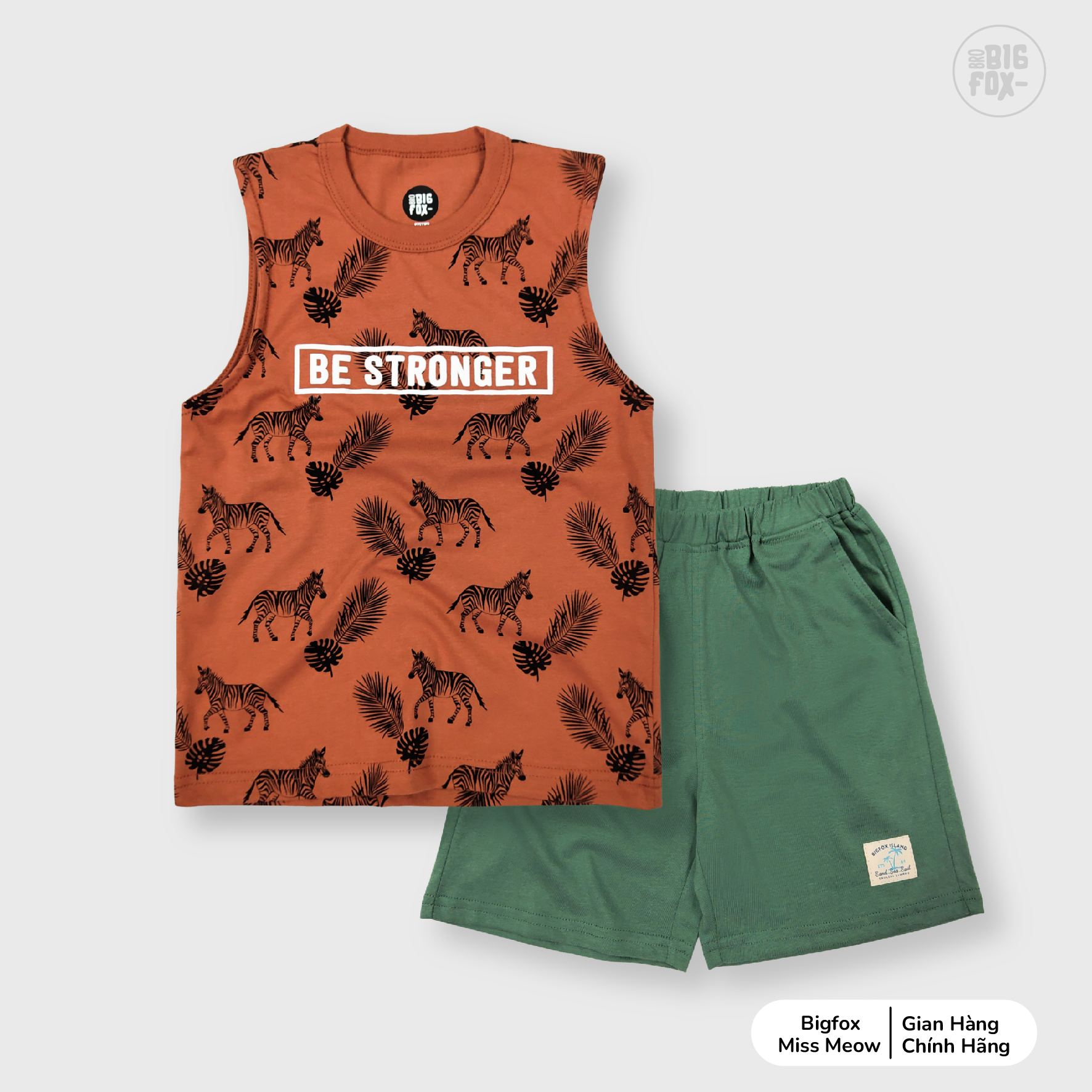 Bộ quần áo ba lỗ sát nách size đại BIGFOX - MISS MEOW mặc mùa hè chất cotton mềm mịn in ngựa vằn stronger cỡ 3,4,5,6,7,8,9,10,11 tuổi 11-40kg