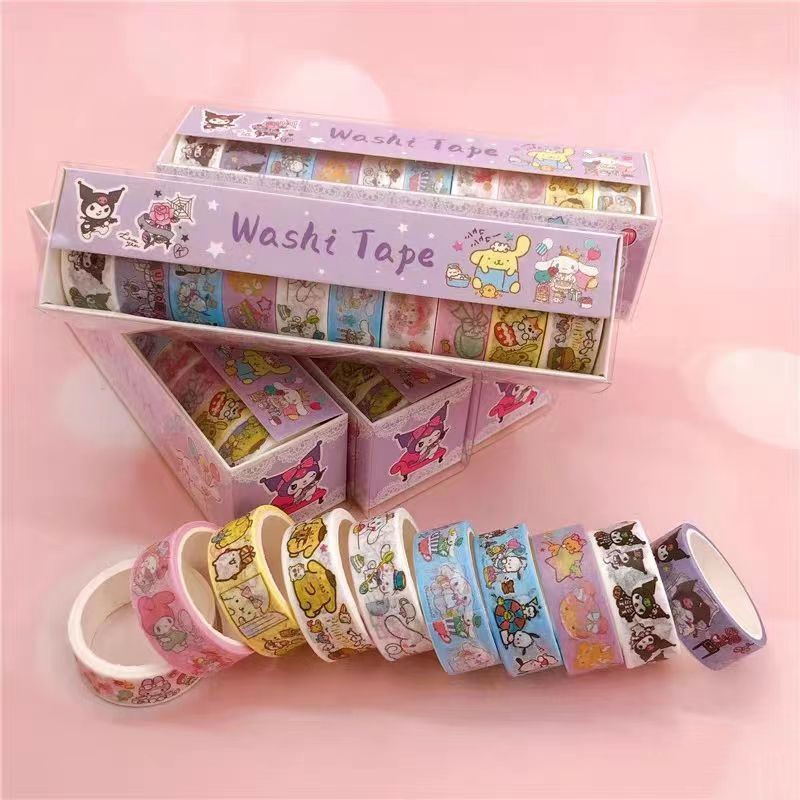 10Pcs%20Sanrio%20Washi%20Tape%20Set%20Adorable%20Kuromi,%20My%20Melody%20&%20Cinnamoroll%20Designs%20-%20Image%202