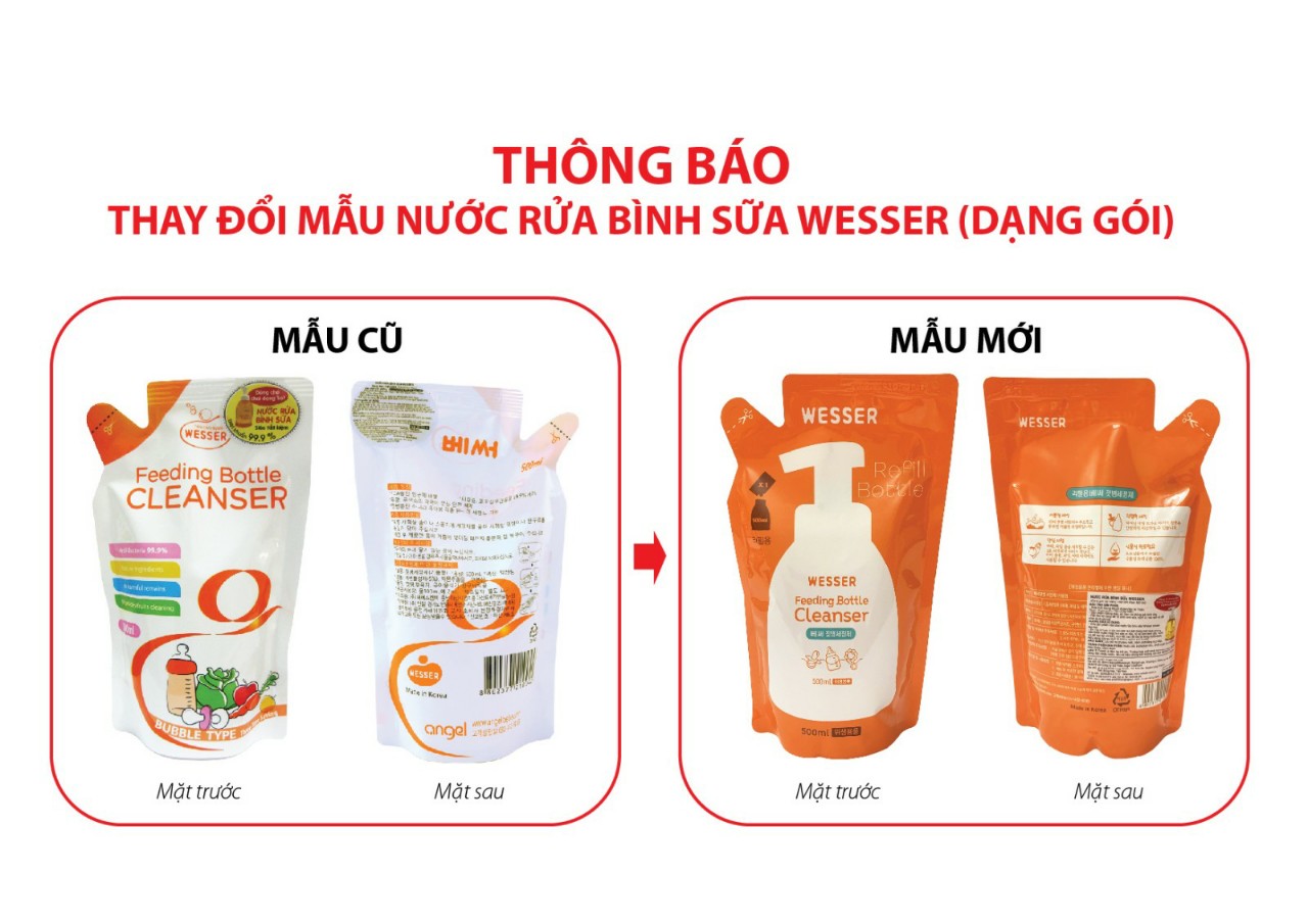 Bộ 2 gói nước rửa bình sữa Wesser 500ml ( Nhập khẩu)