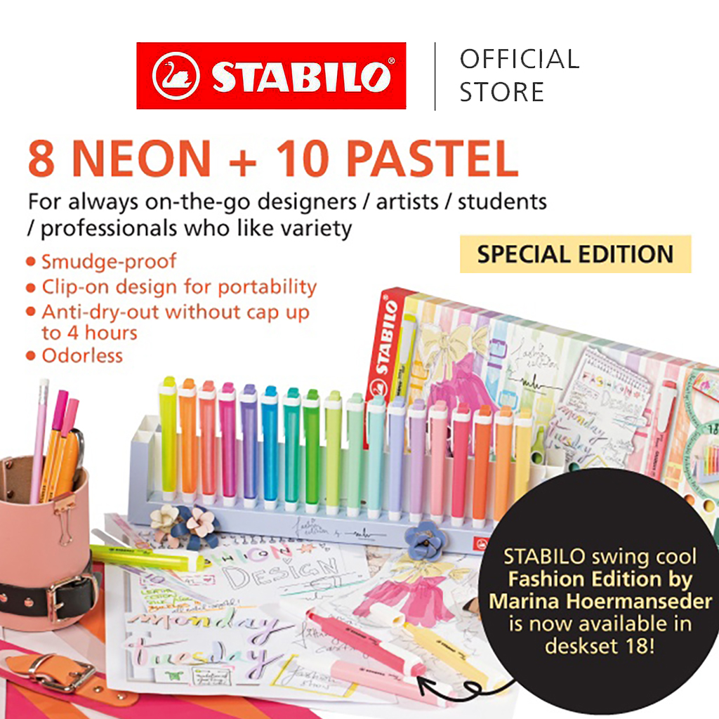  STABILO Highlighter swing cool Pastel - Deskset of 10 -  Assorted Colours : Office Products