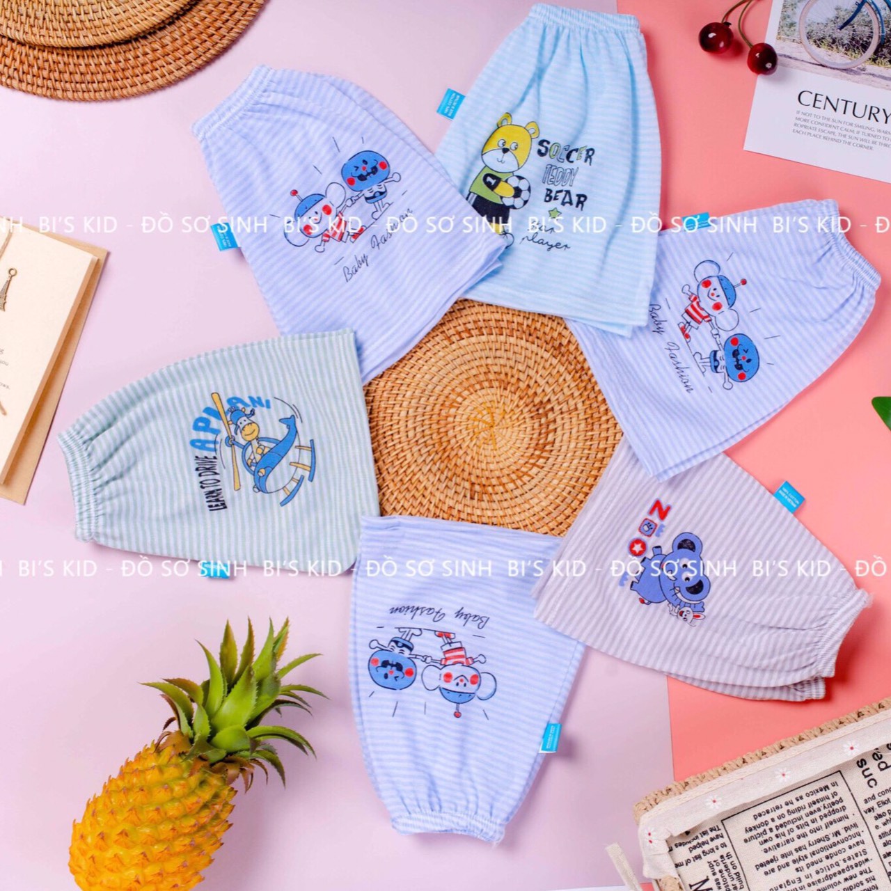 Quần đùi cotton kẻ cho bé sơ sinh-12kg