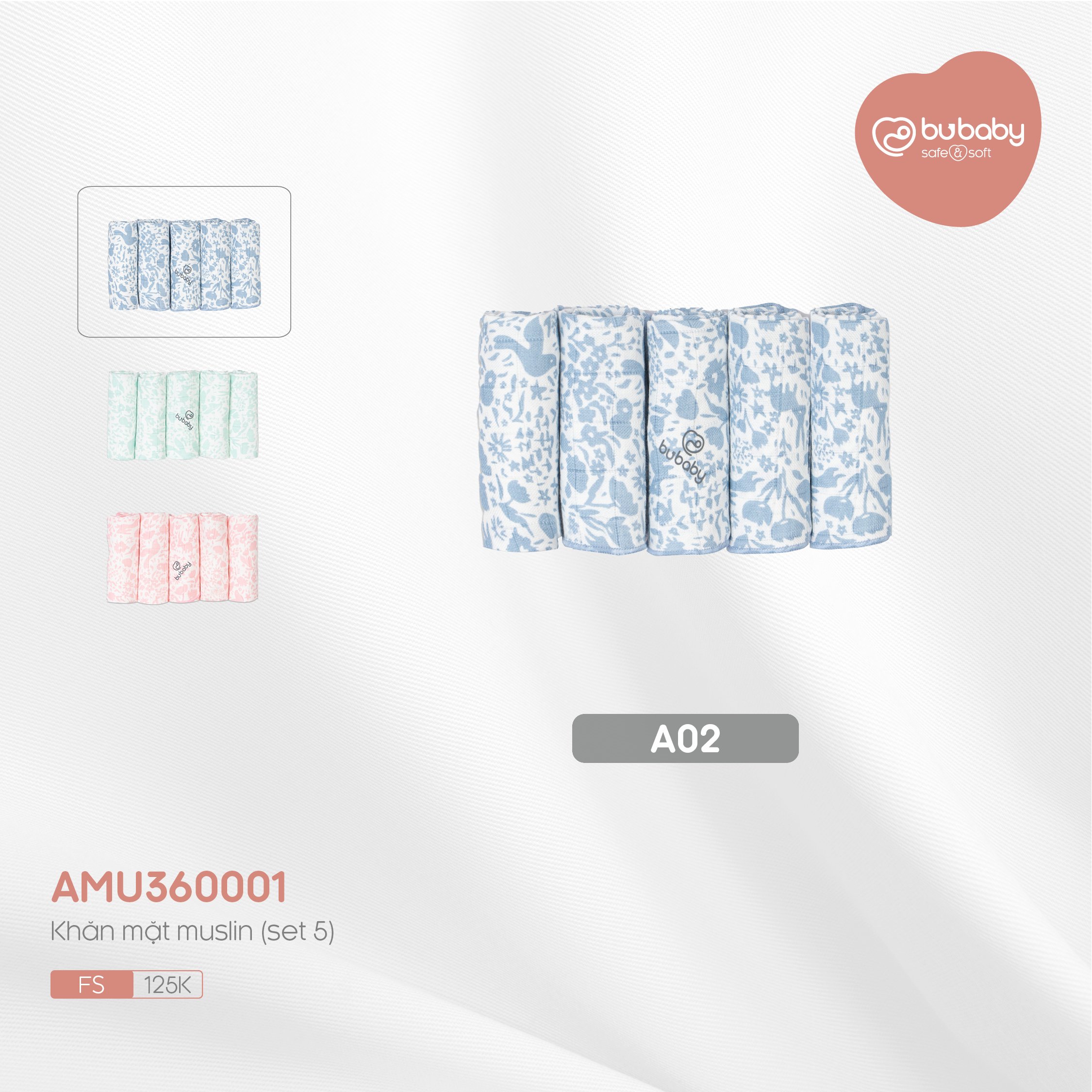 Set 5 khăn mặt Muslin trẻ em Bu