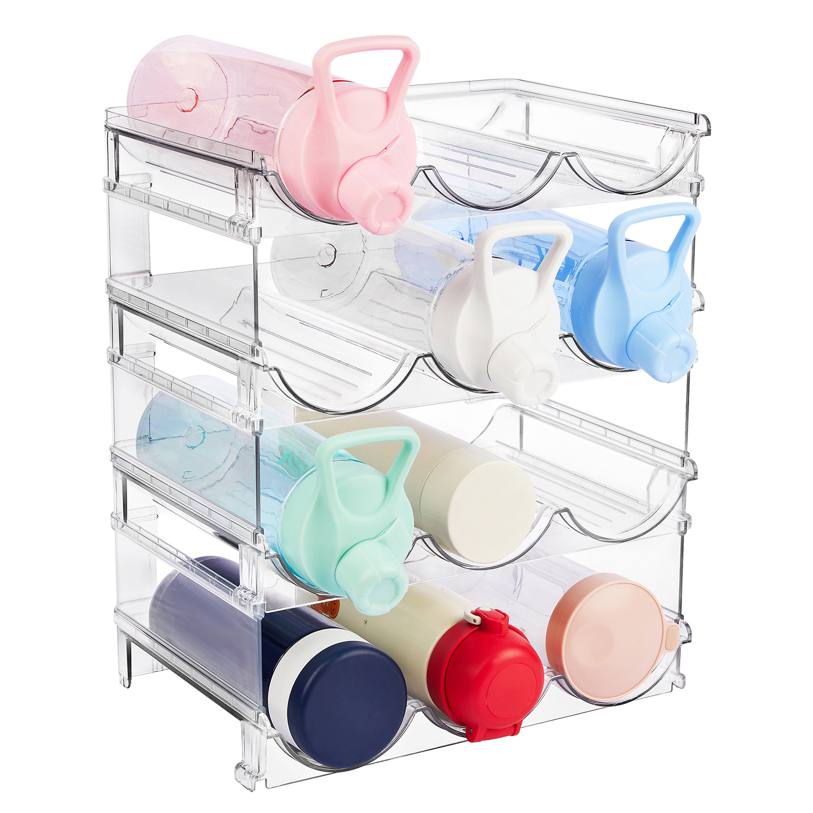 Stackable Cup Holder Stand Stackable Water Bottle Storage Rack Organizer for Kitchen Fridge 2/3/4 Layers Cup Holder Stand for Tumbler Mug Transparent Detachable Cabinet Shelf Space Saving Kitchen