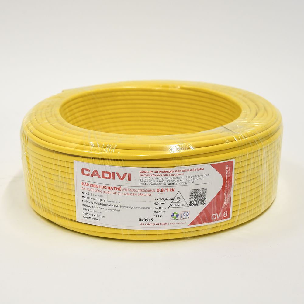 Dây Điện Đơn 1 Lõi, 1 Lớp Cách Điện Cadivi CV 6.0 – 0,6/1kV 6.0 mm2