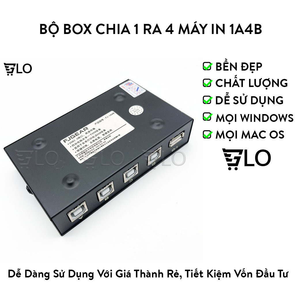 Bộ box chia máy in 1 ra 4 có nút bấm 1a4b