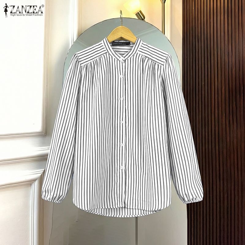 ZANZEA%20Women%20Streetwear%20Fashion%20Long%20Sleeve%20Stripe%20Contrast%20Color%20Shirt%20Crew%20Neck%20OL%20Work%20Top%20#0209%20-%20Image%203