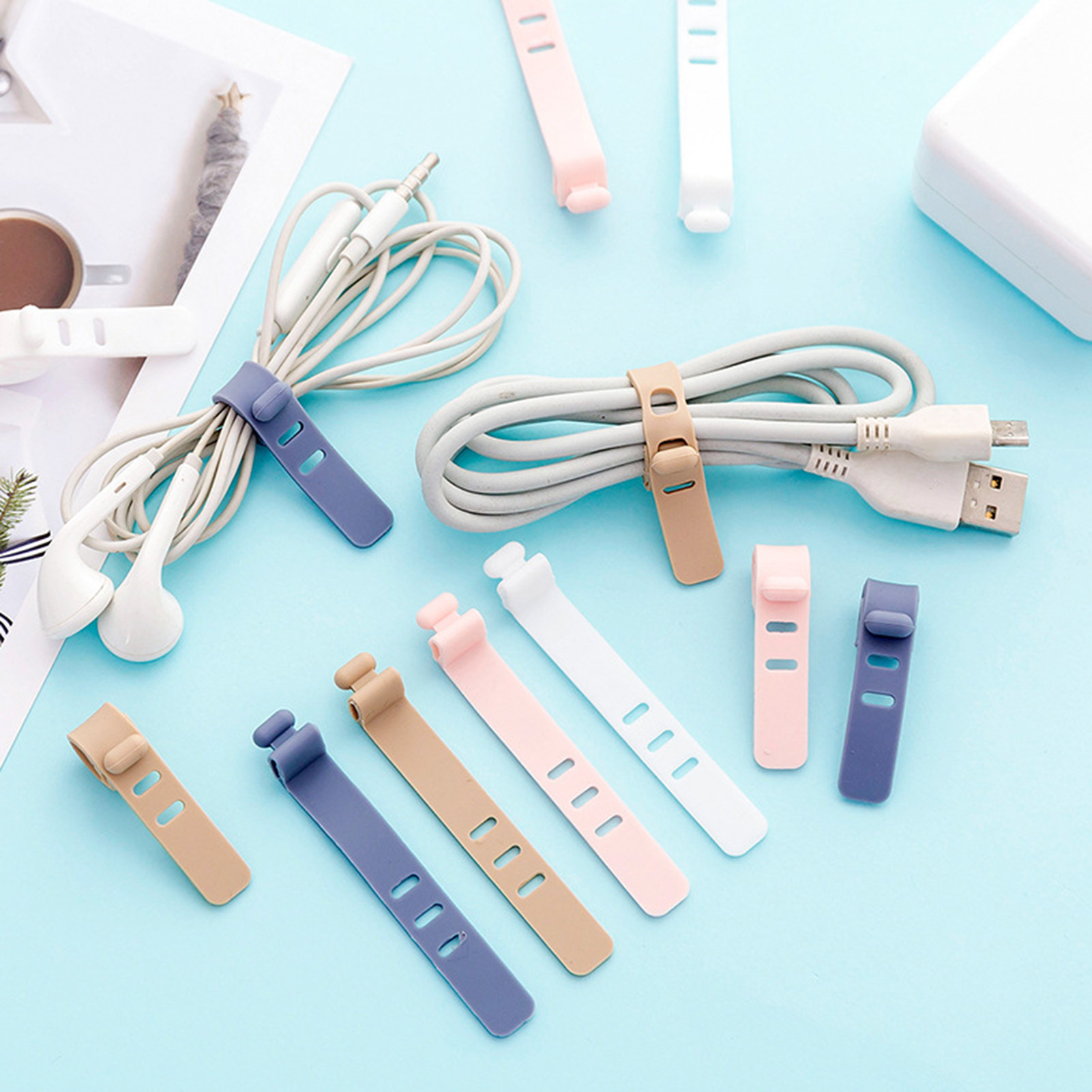 Self-Locking Cable Ties Multi-Purpose Silicone Wire Management Ties for Bundling and Organizing