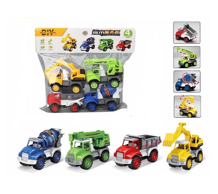 SET 4 xe đồ chơi - xe công trình bánh đà