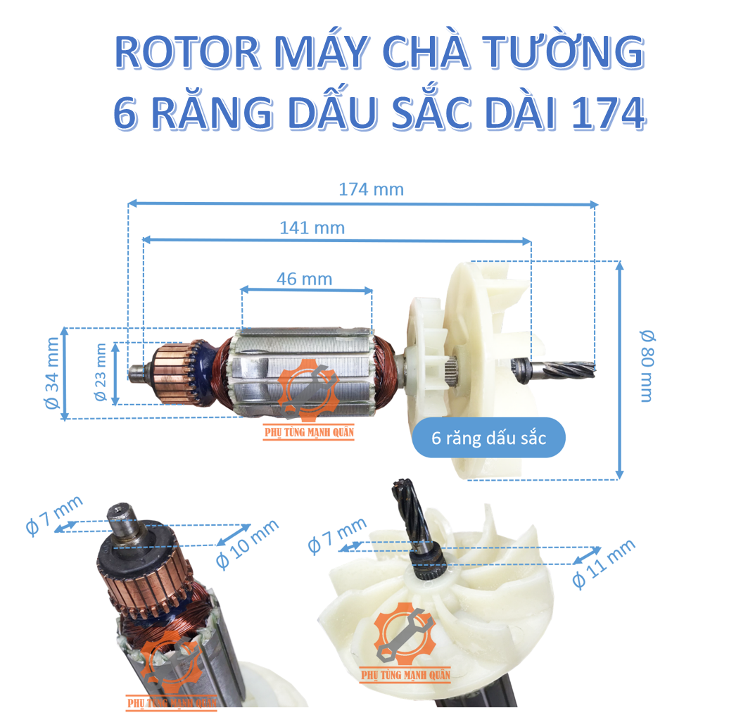 Rotor/ruột máy chà tường tặng kèm chổi than (mtr100)