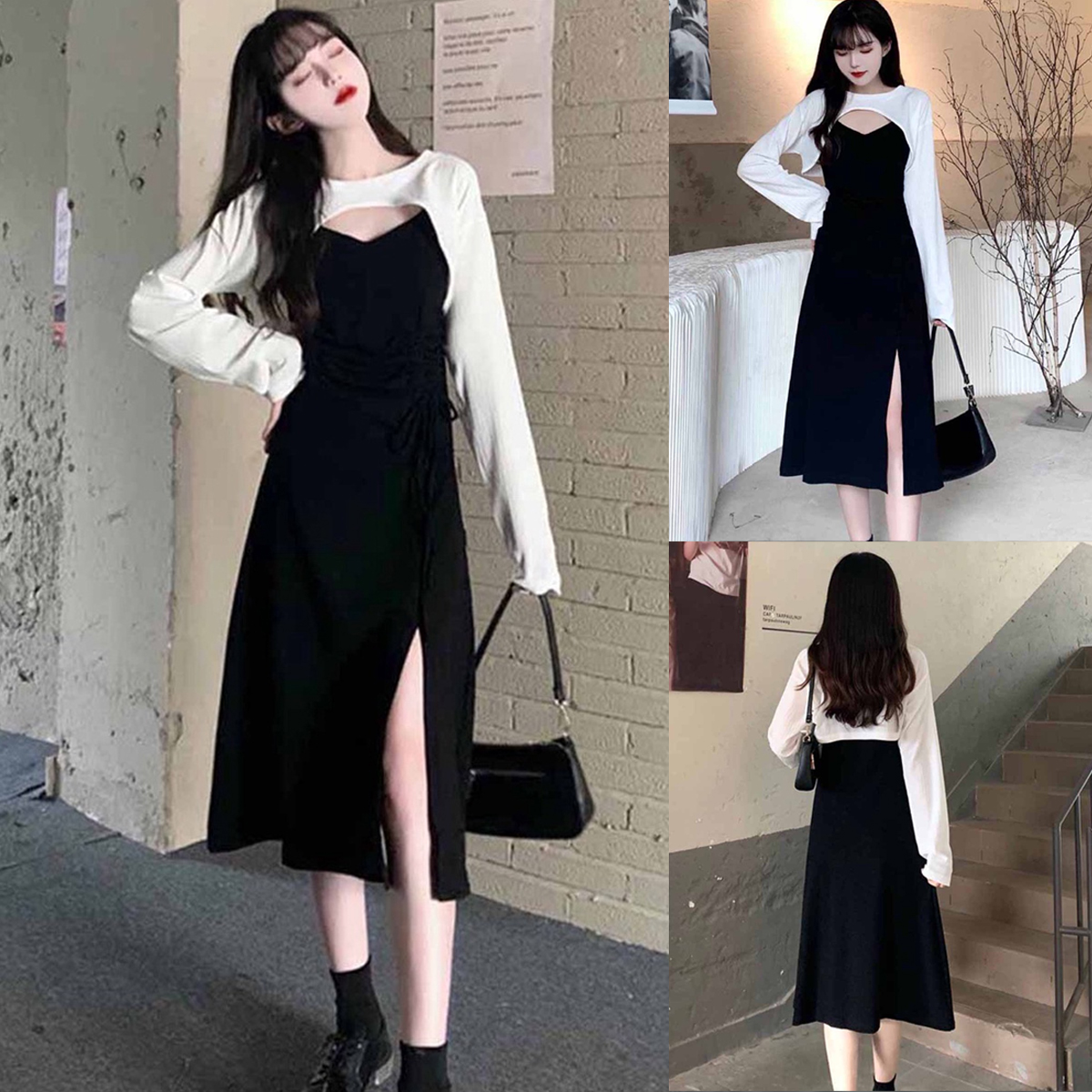 ‼️พร้อมส่ง ราคาถูก‼ ชุดว่ายน้ำวันพีชสีดำ คอวีแขนสั้นอกแต่งย่น มีกระโปรง ...