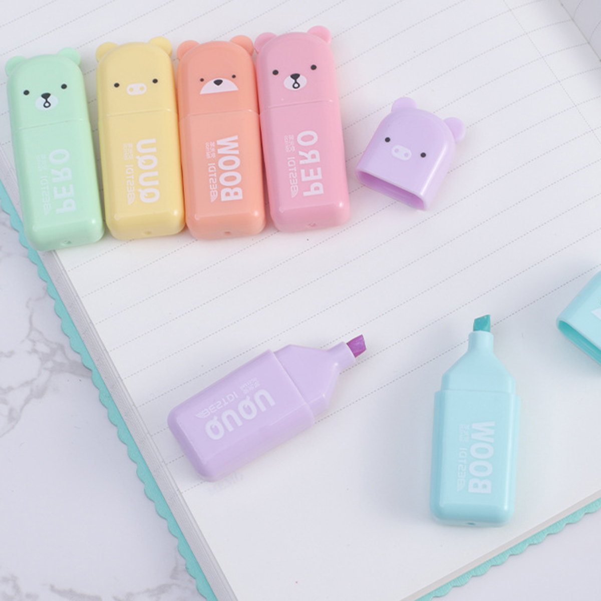 【COOL】 4-6Pcs Kawaii Mini Bear Highlighter Pen Set Cute Funny ...