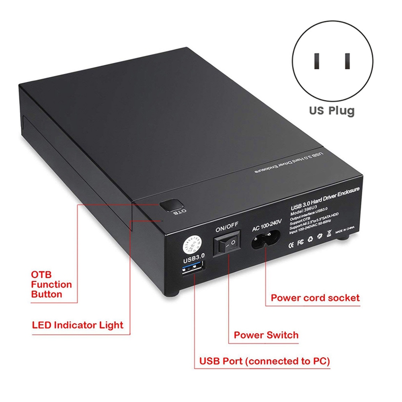 USB 3.0 3.5In SATA Hard Drive Disk External Enclosure SSD HDD Disk Case Support 16TB Drives Backup