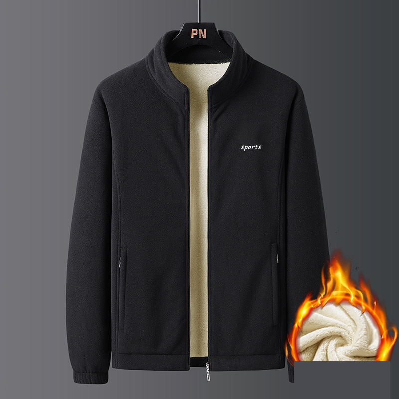 Hanlu Men's thickened velvet stand collar warm cotton jacket Simple large size solid color jacket