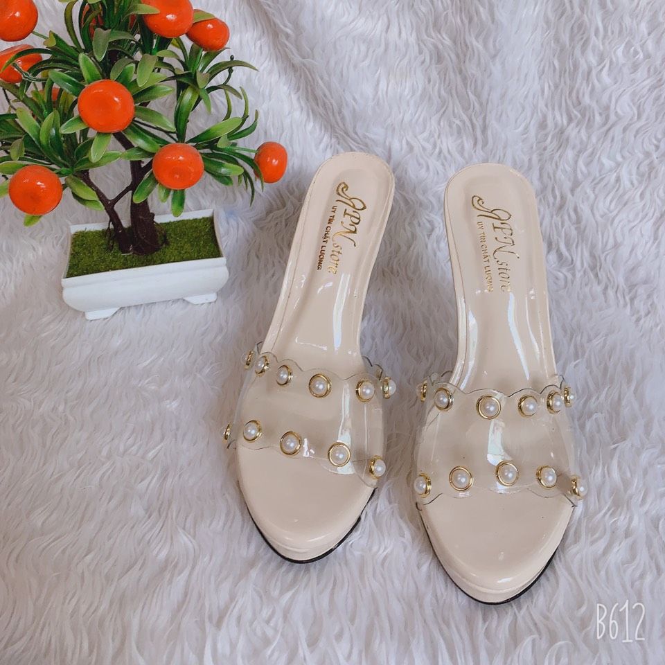 Dép Cao Gót Trong 10phan Meca Bản Trong Đính Châu