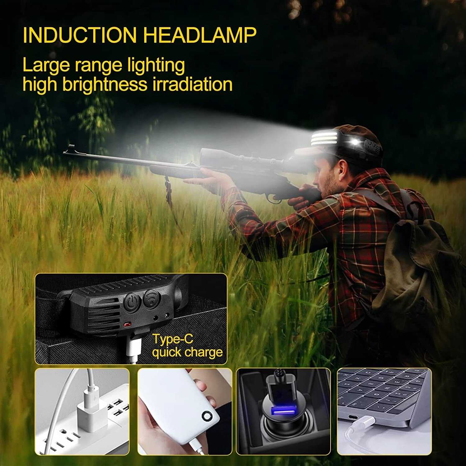 Head Led Light Or Headlight Type-C Rechargeable Head Torch Light Front Led Head Flashlight Super Bright Waterproof Headlamp